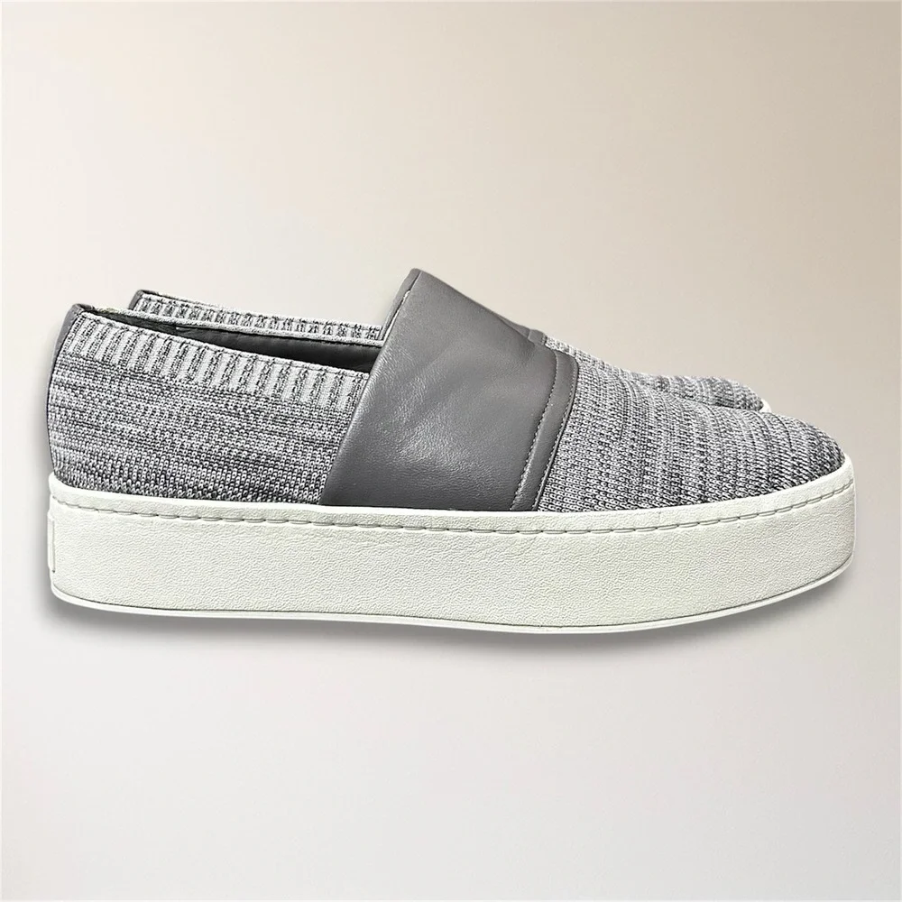 Vince Womens 9‎ Gray Knit Platform Slip On Sneakers Leather Comfort